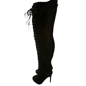 BLACK Thigh High Suede Boots Zipper Sz 8.5